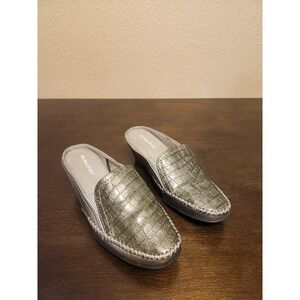Rialto Comfort Metallic Crocodile Embossed Slip On Mules Wedge‎ Heels Women 8.5